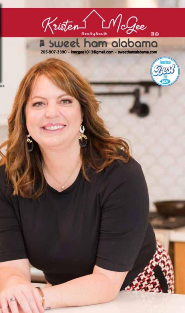 Kristen McGee Interiors logo displayed at About Town event, promoting health and wellness initiatives.