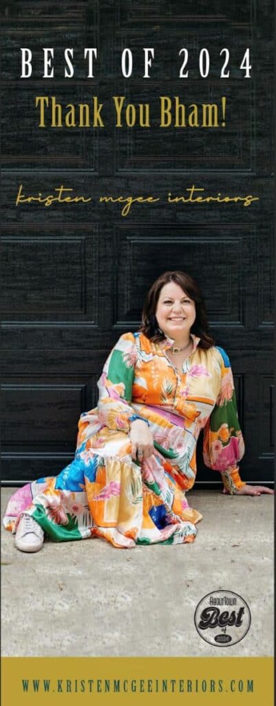 Kristen McGee Interiors logo on About Town post, highlighting Kristen McGee Interiors.