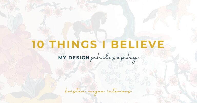 Kristen McGee Interiors logo with horse illustrations and elegant typography.